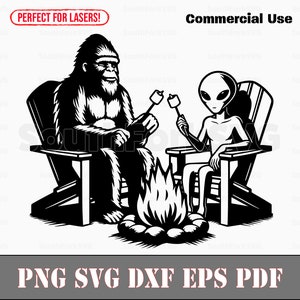 Pie Grande Extraterrestre asando malvaviscos svg png dxf pdf eps / diseño gráfico vectorial corte impresión sublimación láser grabado archivos digitales uso comercial