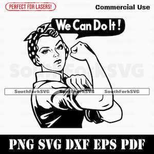 Rosie la remachadora svg png dxf eps pdf / corte láser impresión sublimación de tinta cnc diseño gráfico vectorial / descarga de archivos digitales uso comercial