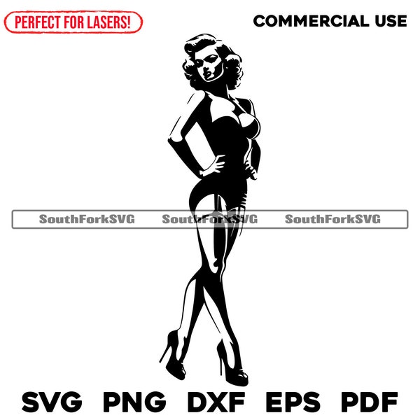 Classic 1950s Pinup Girl svg png dxf eps pdf Files | Cut Print Laser Engraving CNC Dye Sub Vinyl | Instant Download Commercial Use