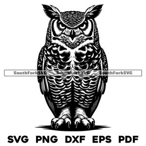 Conception d'oiseau hibou grand duc | svg png dxf eps pdf | graphique vectoriel découpé fichier laser clip art | Téléchargement numérique instantané, utilisation commerciale