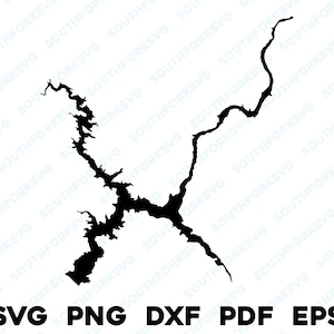 Tulloch Reservoir California Mapa Forma Silueta svg png dxf pdf eps vector diseño gráfico corte grabado archivo láser lago con botes