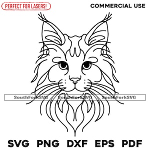 Dessin au trait minimaliste maine coon cat | svg png dxf eps pdf | graphique vectoriel découpé fichier laser clip art | Téléchargement numérique instantané, utilisation commerciale
