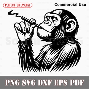 Schimpanse Rauchen Gemeinsame svg png dxf pdf eps | Vektorgrafik Design Cut Print Dye sub Laser graviert digitale Dateien kommerzielle Nutzung
