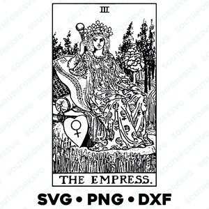 La Emperatriz Tarot Carta Mayor Arcana Rider Waite Deck SVG PNG DXF Fondo transparente / Imagen de diseño gráfico vectorial adivinatorio