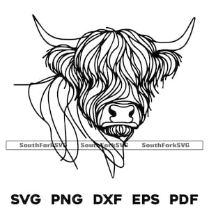 ハイランド牛のラインアートデザイン | svg png dxf eps pdf | ベクターグラフィックカットファイルレーザークリップアート | インスタントデジタルダウンロード商用利用