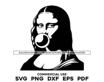 Mona Lisa Blowing Bubblegum Bubble svg png dxf eps pdf | vector graphic design cut print dye sub cnc digital file commercial use