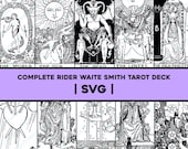 Full SVG Set 78 Rider Waite Smith Tarot Card Deck Bundle | Zodiac Astrology Divinatory Graphic Image Vector Clip Art