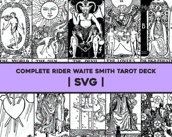 Full SVG Set 78 Rider Waite Smith Tarot Card Deck Bundle | Zodiac Astrology Divinatory Graphic Image Vector Clip Art