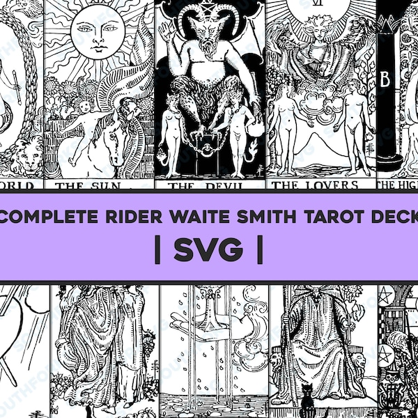 Full SVG Set 78 Rider Waite Smith Tarot Card Deck Bundle | Zodiac Astrology Divinatory Graphic Image Vector Clip Art