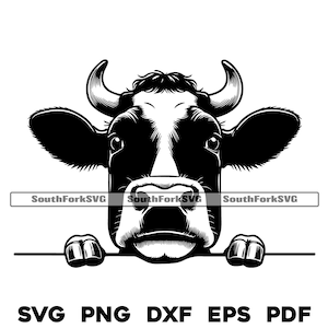 Peeking Cow svg png dxf eps pdf | transparent vector graphic design cut print dye sub laser engrave files commercial use