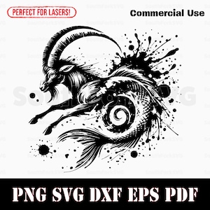 Simbolo del segno zodiacale del Capricorno inchiostro nero svg png dxf pdf eps / grafica vettoriale design taglio stampa dye sub laser file uso commerciale