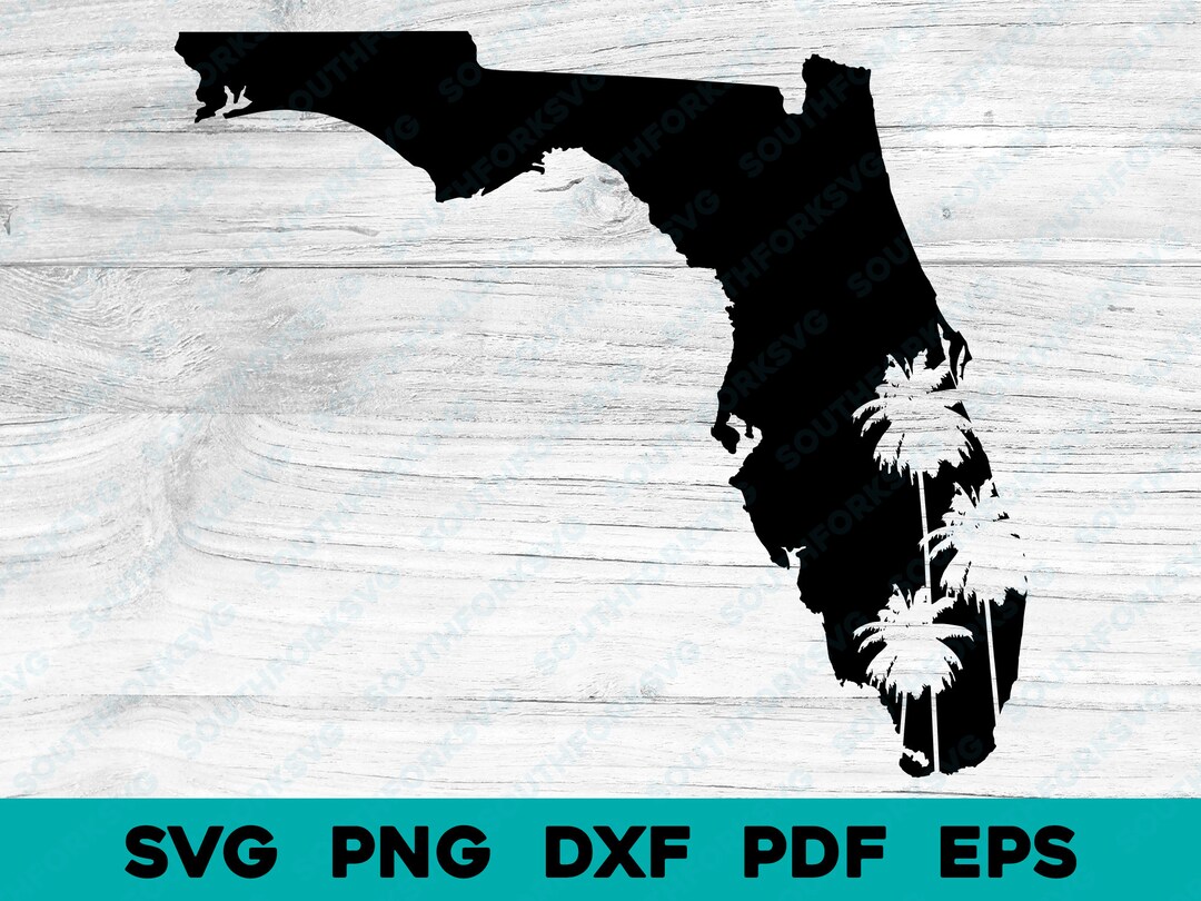 Florida Palm Trees State Shape Map Silhouette Svg Png Dxf Eps Pdf ...