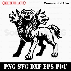 Cerberus dreiköpfiger Hund svg png dxf eps pdf Dateien | Cut Print Laser Gravur CNC Dye Sub Vinyl | Sofort Download Kommerzielle Nutzung