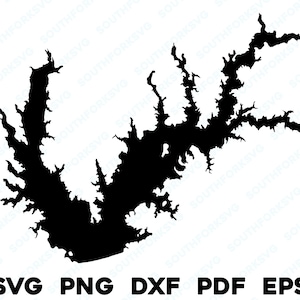 Lake Ray Roberts Texas Mapa Forma Silueta svg png dxf pdf eps vector diseño gráfico corte grabado archivo láser imagen barco lago casa