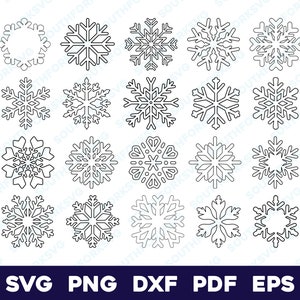 20 Einfache Schneeflocke Umrisse Bundle svg png dxf eps pdf | Vektorgrafik Design Cut Print Dye Sub Laser gravieren Cnc Digital Files