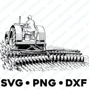 Granjero en tractor SVG PNG DXF clipart vector transparente diseño gráfico corte archivo silueta granja granjero agricultura camión arado granja