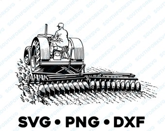 Farmer on Tractor SVG PNG DXF clipart transparent vector graphic design cut file silhouette farm farmer farming truck plow homestead