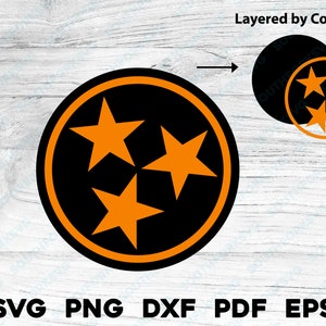 Tennessee Tri-Star zwart en oranje gelaagde svg png dxf eps pdf vector grafisch ontwerp digitaal knippen bestand