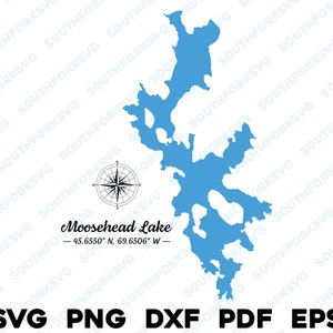 ムースヘッド湖メイン形状シルエットsvg png dxf pdf epsベクトルグラフィックデザインカット彫刻レーザーファイル画像ボート湖の家
