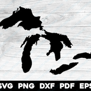 Einfache Große Seen keine Inseln Kartenform Silhouette | svg png dxf eps | Vektorgrafik Design Cut Print Dye Sub Laser Cnc Digital Files