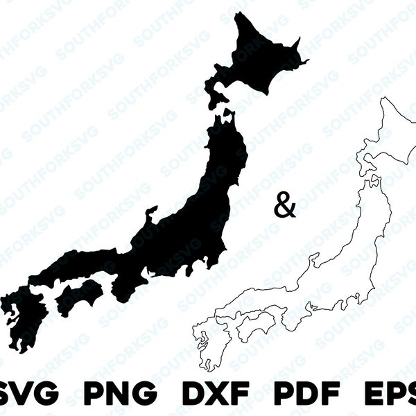 Japan Country Silhouette & Outline Shapes svg png dxf pdf eps vector graphic design cut engrave laser file image map