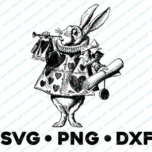 White Rabbit Alice in Wonderland SVG PNG DXF  cameo graphic sublimation vector illustration image cartoon craft junk journal scrapbook