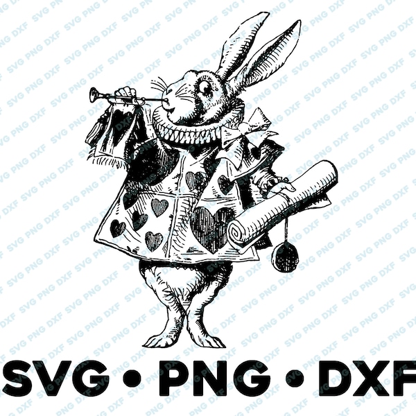 White Rabbit Alice in Wonderland SVG PNG DXF  cameo graphic sublimation vector illustration image cartoon craft junk journal scrapbook