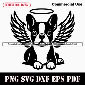 Boston Terrier Dog Angel Wings & Halo svg png dxf eps pdf | vector graphic cut file laser clip art instant digital download commercial use