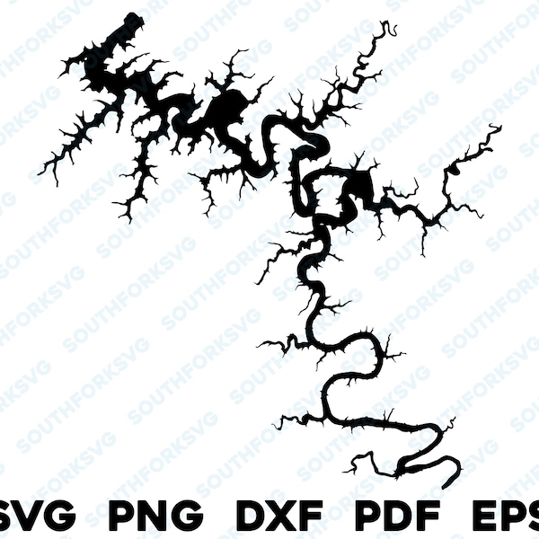 Center Hill Lake Tennessee Map Shape Silhouette svg png dxf pdf eps vector graphic design cut engraving laser file image  boat lake  house