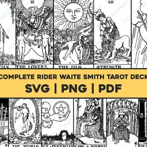 Volledige set 78 Rider Waite Smith Tarot Card Deck Bundel SVG PNG PDF | Dierenriem astrologie voorspellende grafische afbeelding vector illustraties