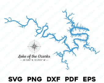 Lac des Ozarks Missouri carte forme Silhouette svg png dxf pdf eps conception graphique vectorielle coupe gravure fichier laser image ing lac de plaisance