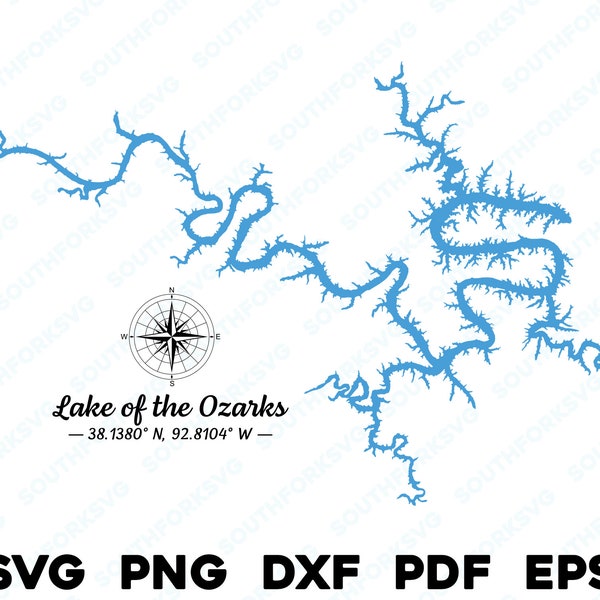 Lake of the Ozarks Missouri Map Shape Silhouette svg png dxf pdf eps vector graphic design cut engraving laser file image ing boating lake