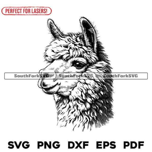 Alpaca Head Laser Engrave Files svg png dxf eps pdf vector graphic design cut print dye sub digital files commercial use