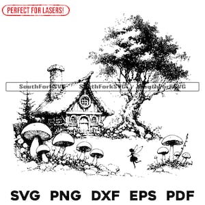 Laser Engrave File Fairy Cottage svg png dxf eps pdf Cabin Scene For Wood Signs Boards Glass Charcuterie Instant Download Commercial Use