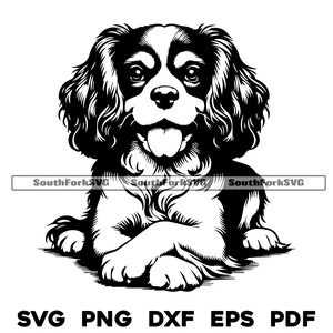 King Charles-spaniël hond leggen gekruiste poten svg png dxf eps pdf | vectorafbeelding snijbestand laserclipart | digitale download commercieel gebruik