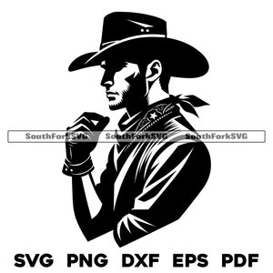 Cowboy profielontwerp svg png dxf eps pdf | lasergraveren gesneden afdrukbestanden vector grafische illustraties instant digitale download commercieel gebruik