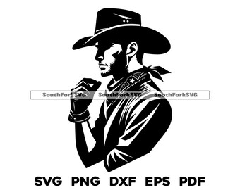 Cowboy Profile Design svg png dxf eps pdf | laser engrave cut print files vector graphic clip art instant digital download commercial use