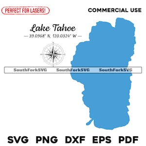 Lake Tahoe Kalifornien Nevada GPS-Koordinaten & Kompass | svg png dxf pdf eps Vektorgrafik Design Ausschneiden Gravur Laser-Datei Bild Gliederung