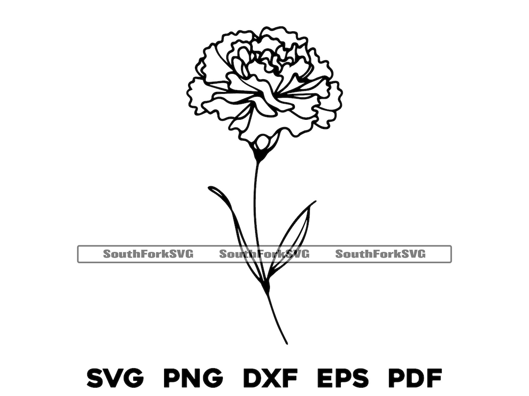 Carnation Flower Line Art Design Svg Png Dxf Eps Pdf Vector Graphic Cut