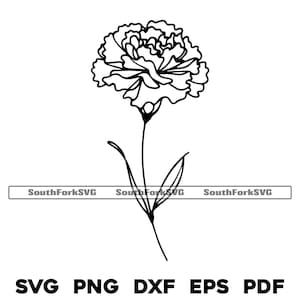Projekt linii kwiatu goździka | svg png dxf eps pdf | plik grafiki wektorowej wycinany laserowo | natychmiastowe pobieranie cyfrowe do użytku komercyjnego