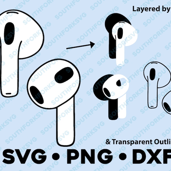 Wireless Earbuds Ear Pods SVG PNG DXF Layered by Color Cut File  Silhouette Clip Art Vector Graphic Icon Headphones Smartphone Music