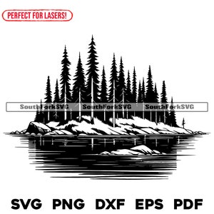 Lake Island Scene Laser File svg png dxf eps pdf | vector graphic design cut print dye sub laser engrave cnc digital files commercial use