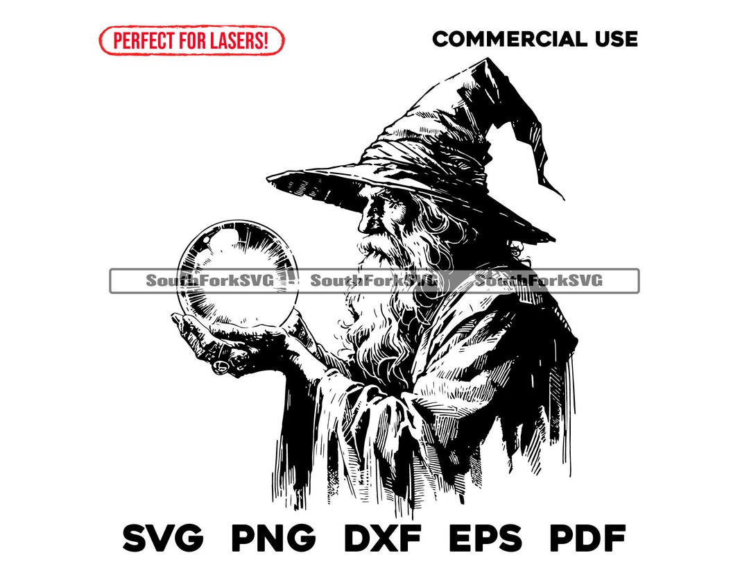 Laser Engrave Files Wise Old Wizard Crystal Ball Svg Png Dxf Eps Pdf ...