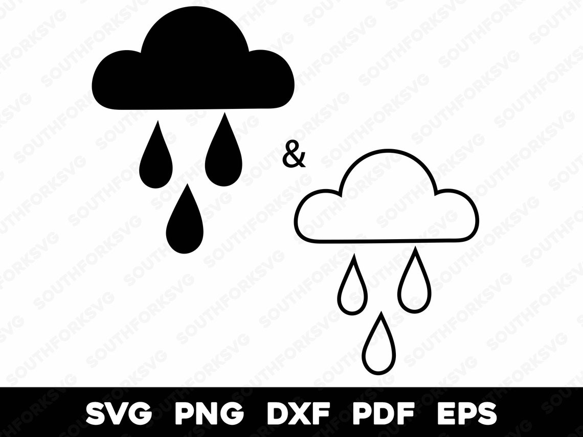 Cute Rain Clouds Silhouette & Outline Svg Png Dxf Eps Pdf Vector ...