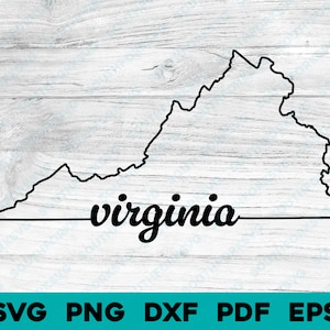 Omtrek van de staat Virginia met scripttekst | svg png dxf eps pdf | vector grafisch ontwerp gesneden print dye sub laser cnc digitale bestanden