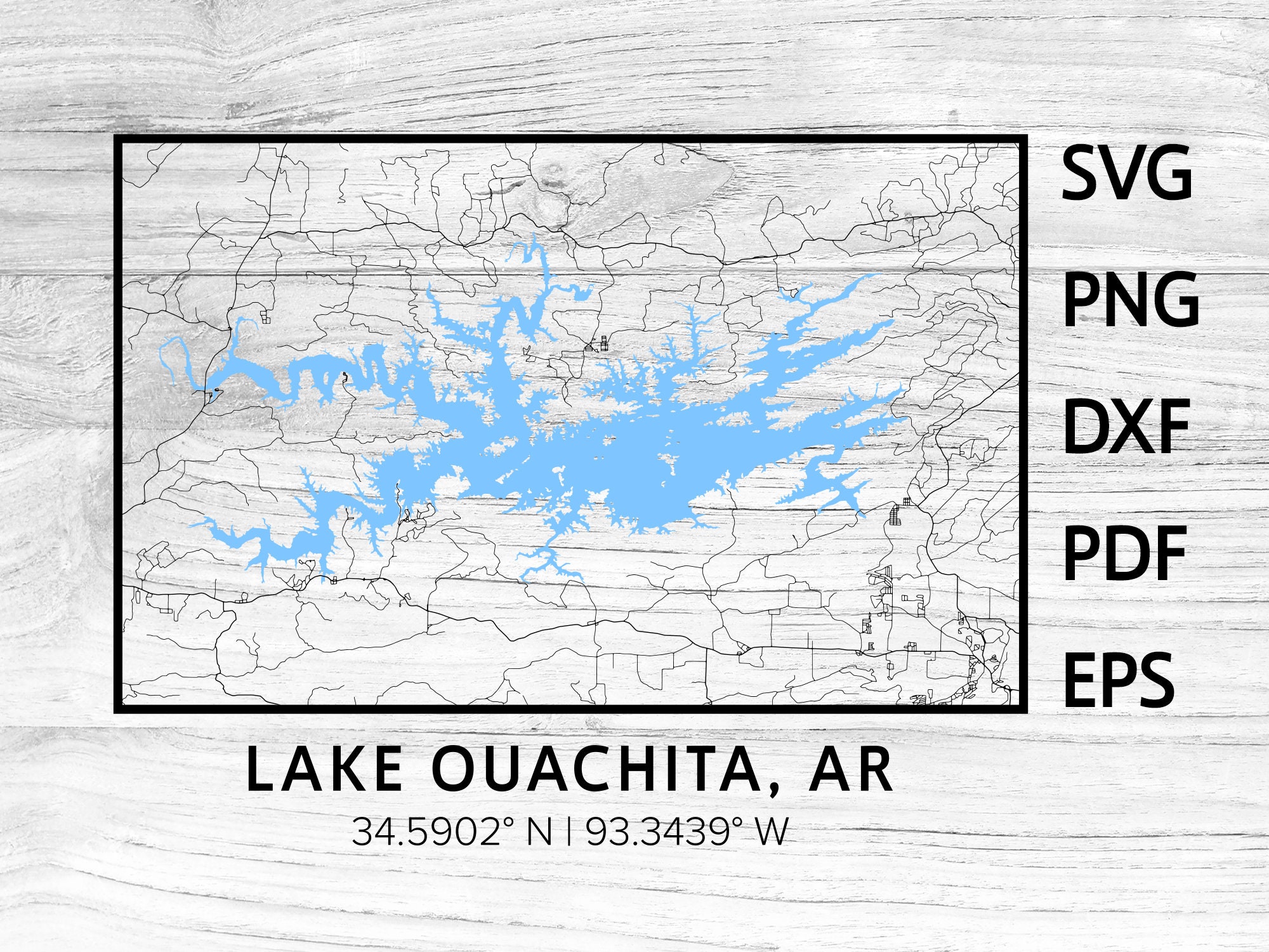 Lake Ouachita Arkansas With Roads and GPS Coordinates Map Etsy