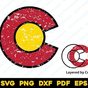 Distressed Colorado Flag C with Outline | svg png dxf eps pdf | Layered by Color vector graphic design cut print dye sub laser engrave cnc