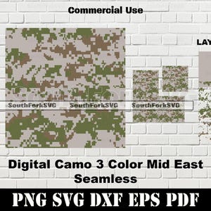 Modèle sans couture 3 couleurs camouflage numérique du désert du Moyen-Orient | svg png dxf eps pdf | Illustration vectorielle découpée colorant sub art téléchargement immédiat utilisation commerciale