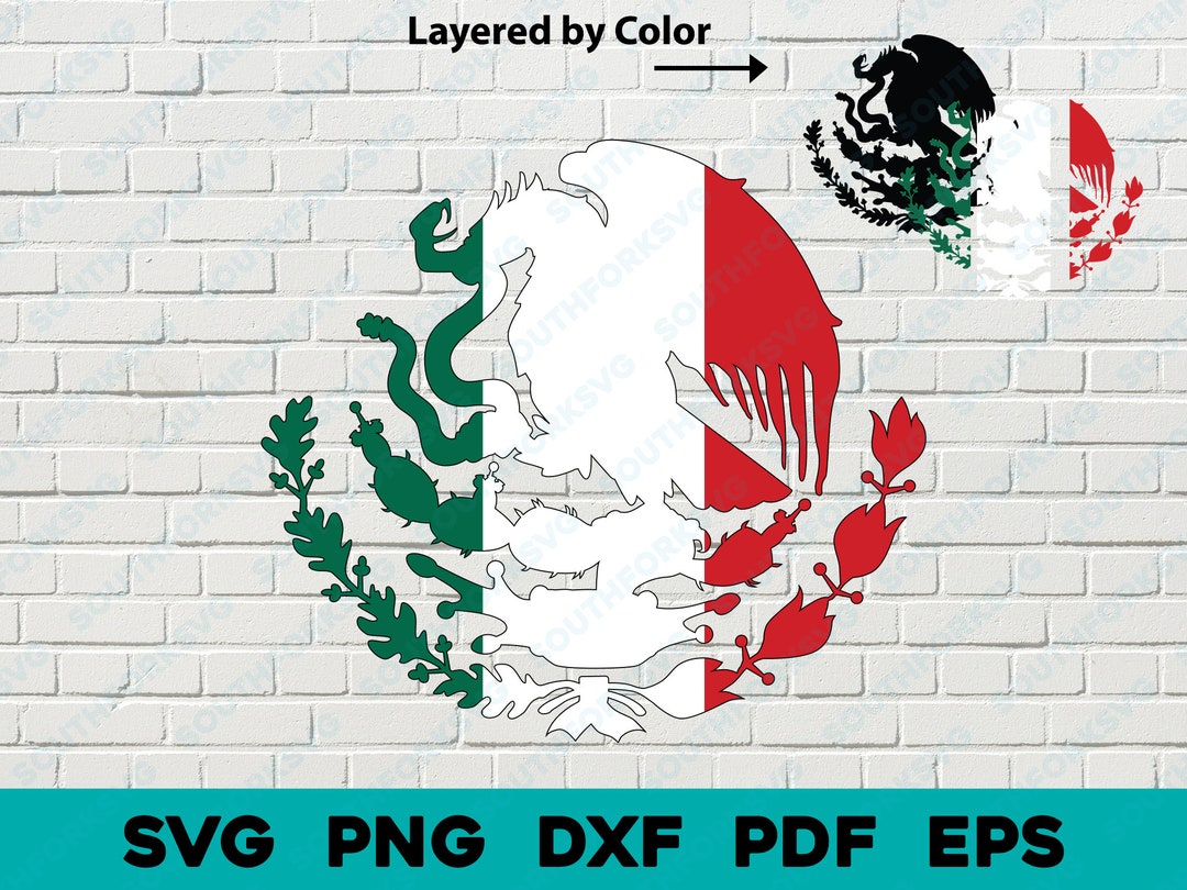 Mexico Coat of Arms Flag Colors Outlined Svg Png Dxf Eps Pdf Layered by ...