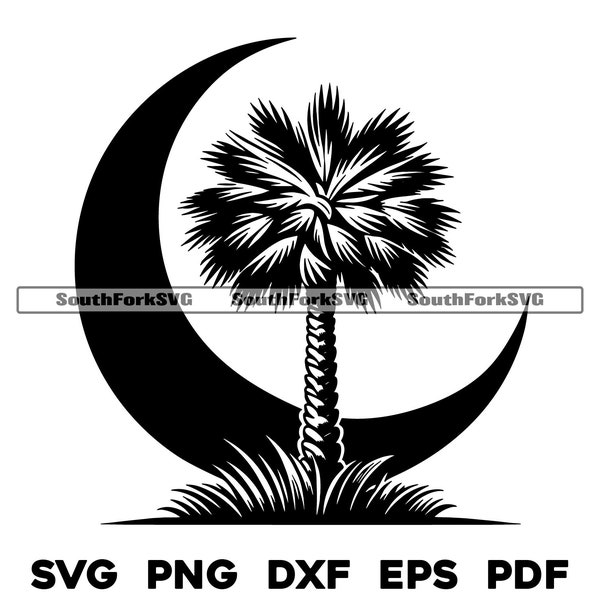 South Carolina State Flag Palmetto & Moon Design | svg png dxf eps pdf | vector graphic design cut print dye sub laser engrave digital files